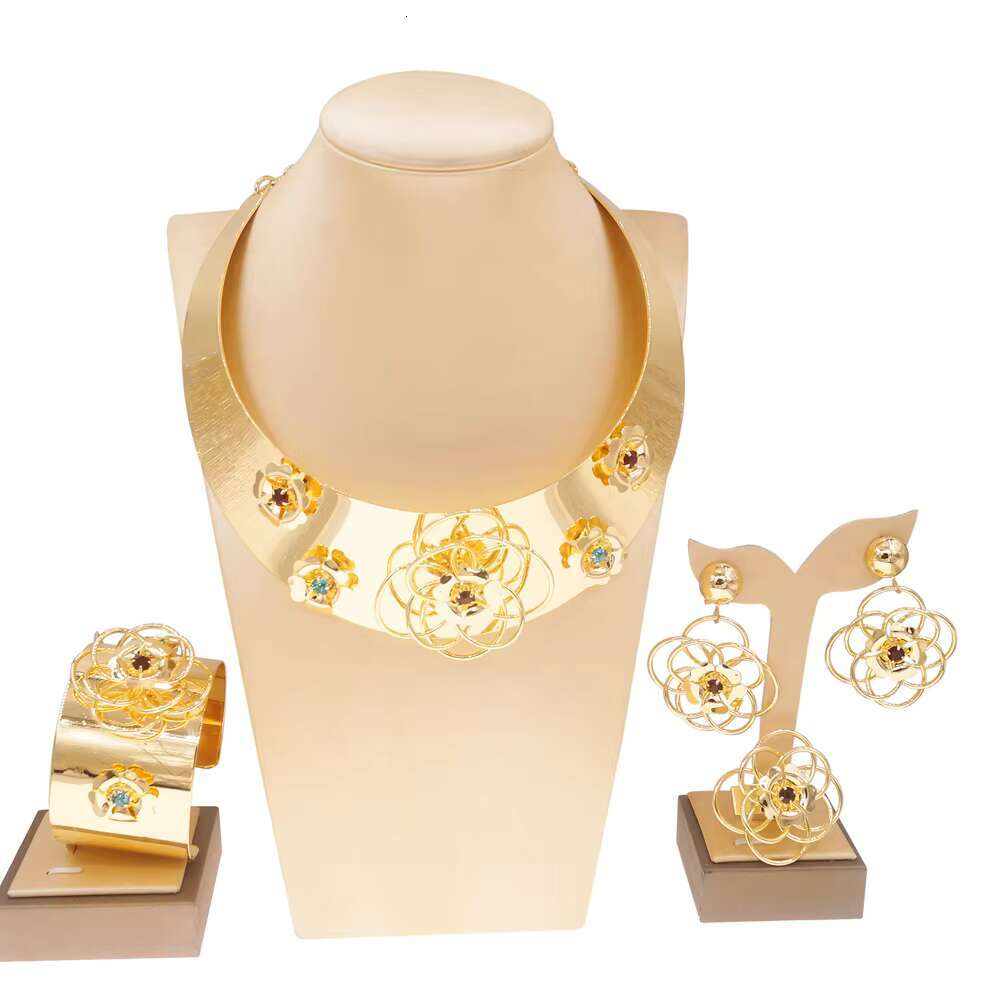 Wholesale Price Italian Gold Jewelry Set Luxury Women Large Necklace Jewelry Set Banquet Wedding Party Jewelry