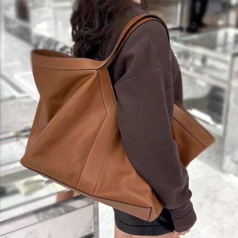 High-end Brand Genuine Leather Women's Tote Retro Large Capacity Underarm New Y Letter Design Versatile Shoulder Bag