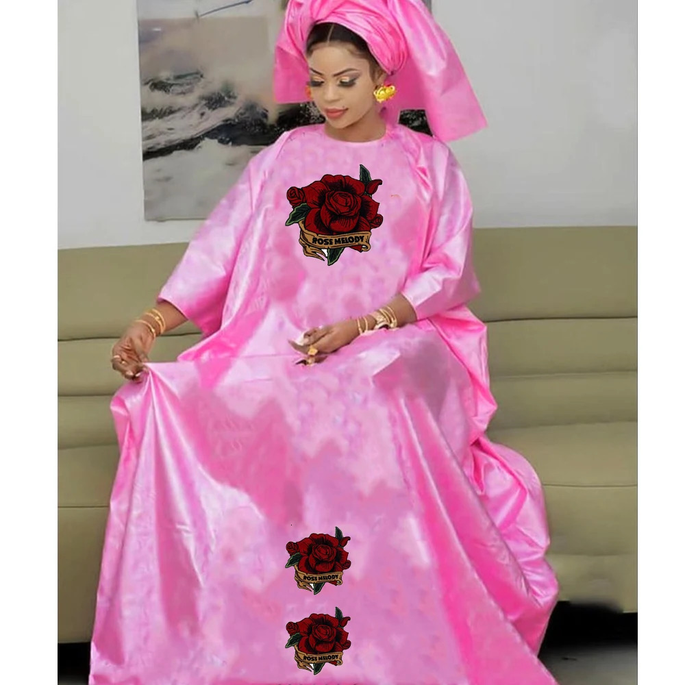 Bazin Dresses For Women African Traditional Evening Gowns Clothing For Party And Wedding Basin Riche Cloth Robe With Headscarf 250603