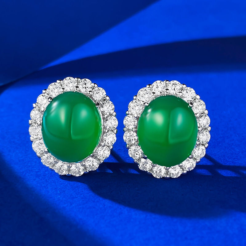 2025 Choucong Gorgeous Socialite Stud Earrings Luxury Jewelry Pure 100% S925 Sterling Silver Green Jade White CZ Diamond Lady Princess Earring For Lov