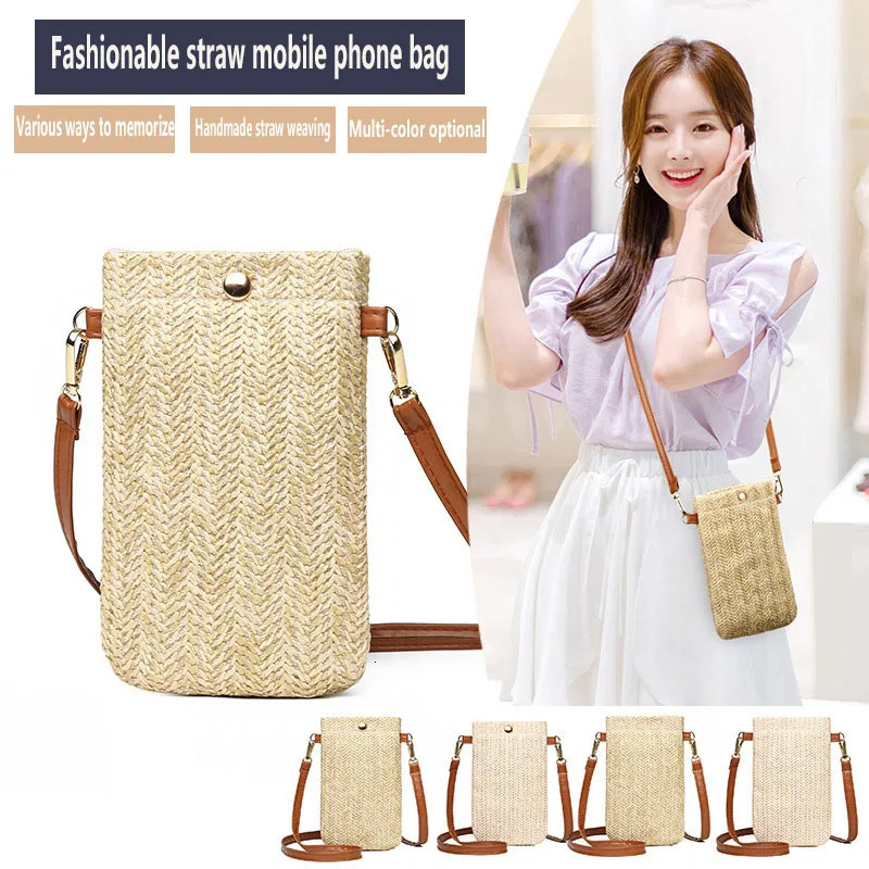 Women Straw Beach Bag Holiday Mobile Phone Shouder Bag Summer Tassel Mini Crossbody Bag for Lady Gril Travel Bohemian Style 250606