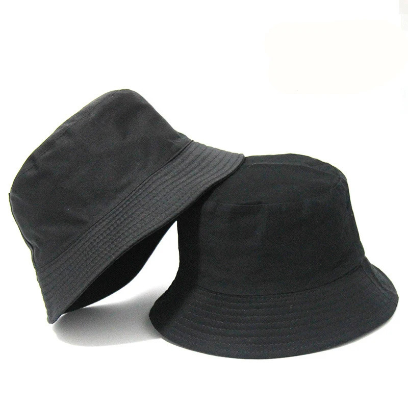 Black Solid Dots Bucket Hat Two Side Wear Unisex Simple Bob Caps Hip Hop Gorros Men Women Panama Cap Beach Fishing Boonie Sunhat 250605