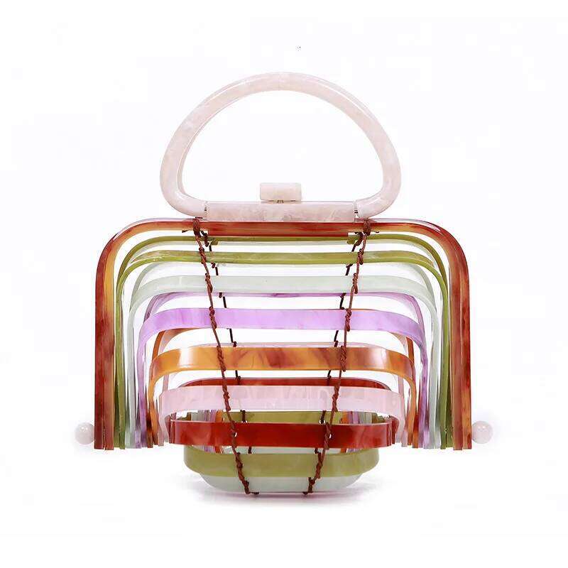 Vacation Acrylic Beach Bag Women 2020 Summer Designer Woven Folding Basket Handbag Ladies Hollowing Out Shell Purse High Quality