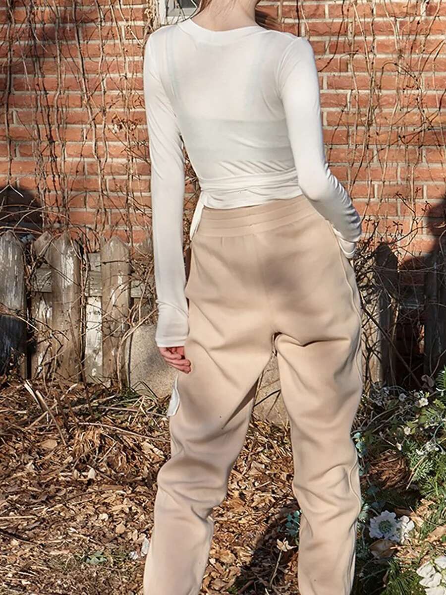 Elegant Ladies Ballet Wrap Top with v Neckline and Tie-up Detail Fit Long Sleeve Crop Cardigan in Solid Color