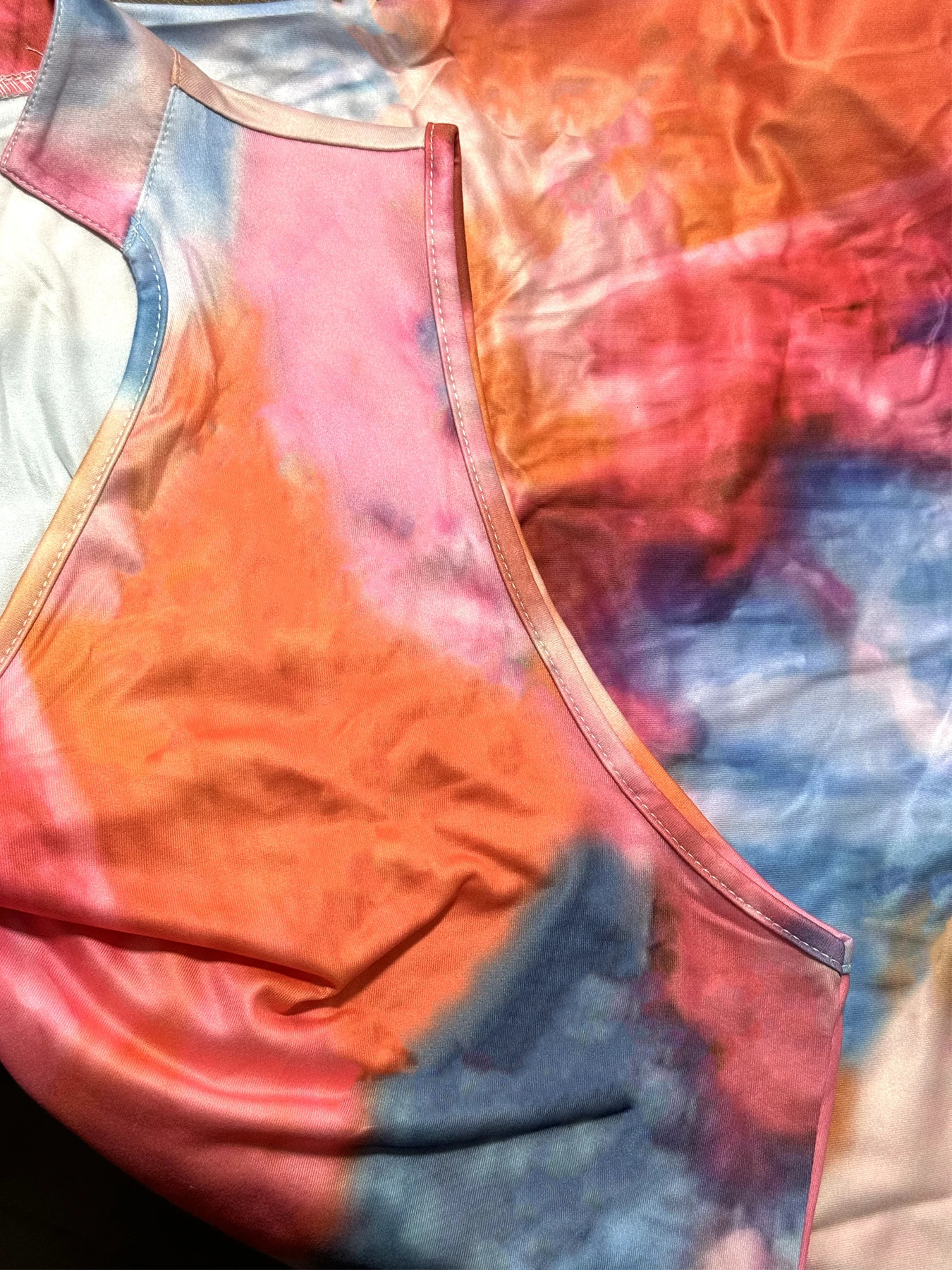 2024 Plus Size Tie Dye Print Twopiece Set V Neck Sleeveless Top Shorts Outfits Clothing 250603