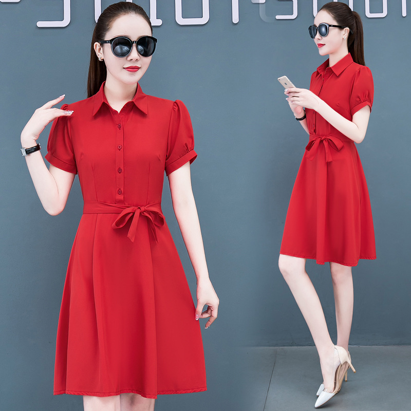 HH380 Autumn and winter new women's red dress yellow women's autumn popular short-sleeved skirt