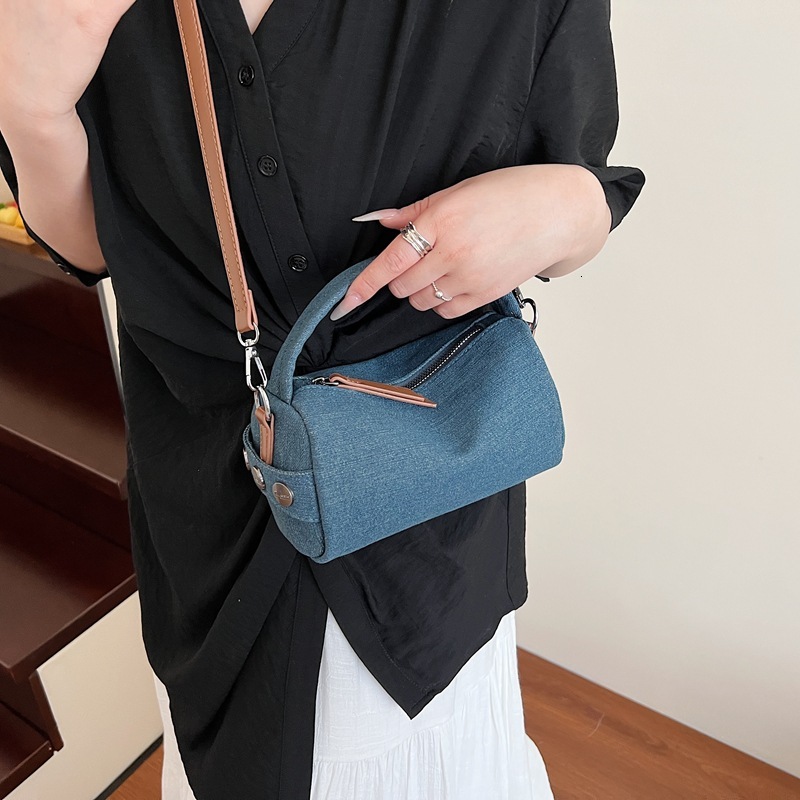 designer Small Bag for Women 2025 New Trend Color-Block Retro Denim Canvas Pillow Bag Versatile Handbag Shoulder Crossbody Bag T