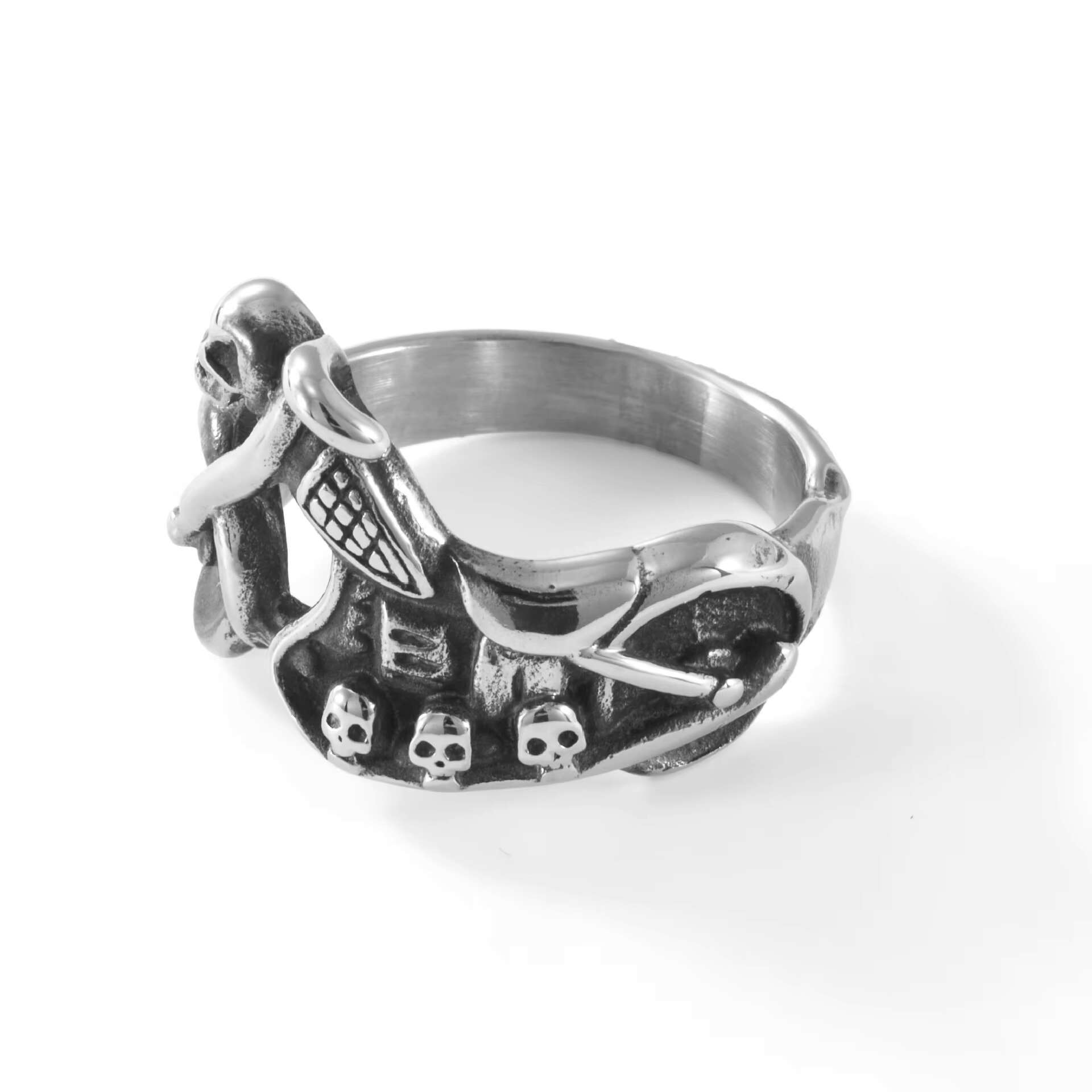 High Quality Stainless Steel Vintage Motorcycle Skull-Textured Rings Non-Fade Hypoallergenic New Arrival for Engagement Party