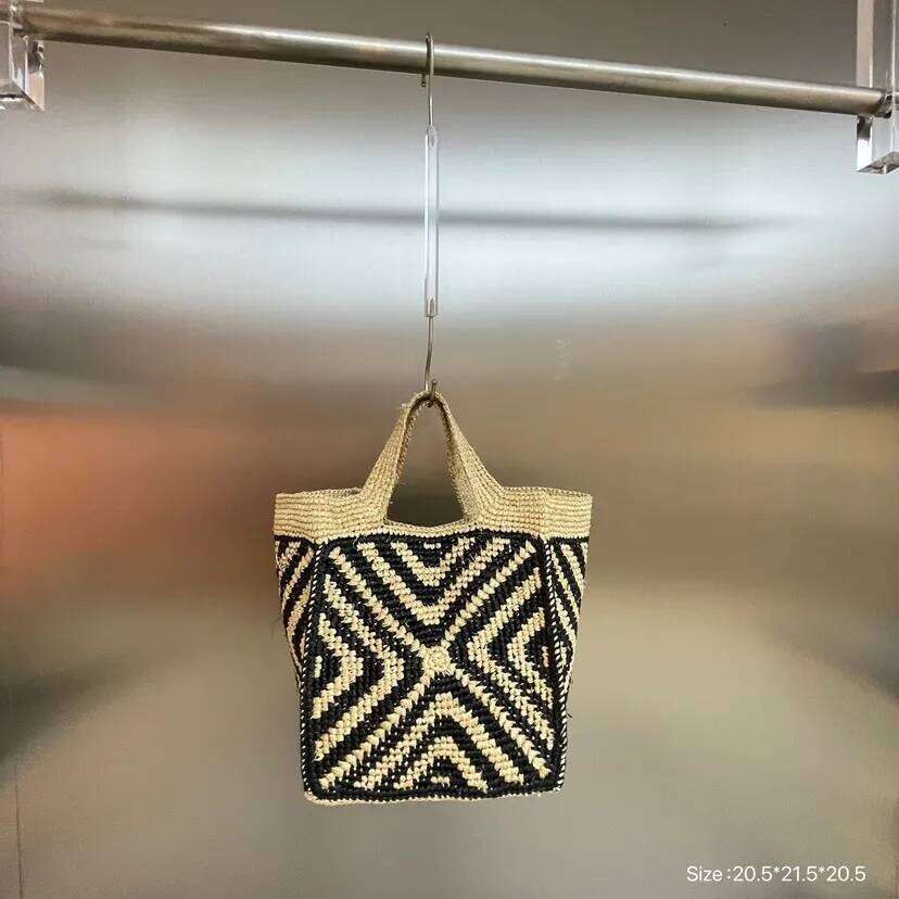 Women Lafite Straw Tote Small Vintage Vacation Shoulder Everything Casual Handbag Designer Hollow Summer Beach Bag