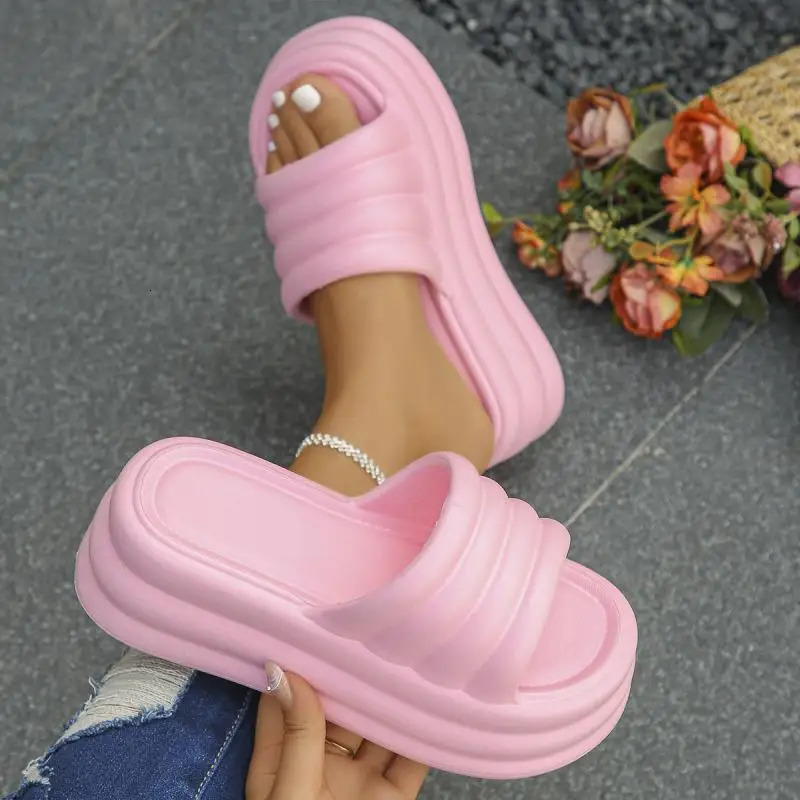 sexy pink Platform Wedges Slippers women Fashion Thick Beach slides 2024 summer High Quality woman EVA Non-Slip Outdoor Sandals 250605