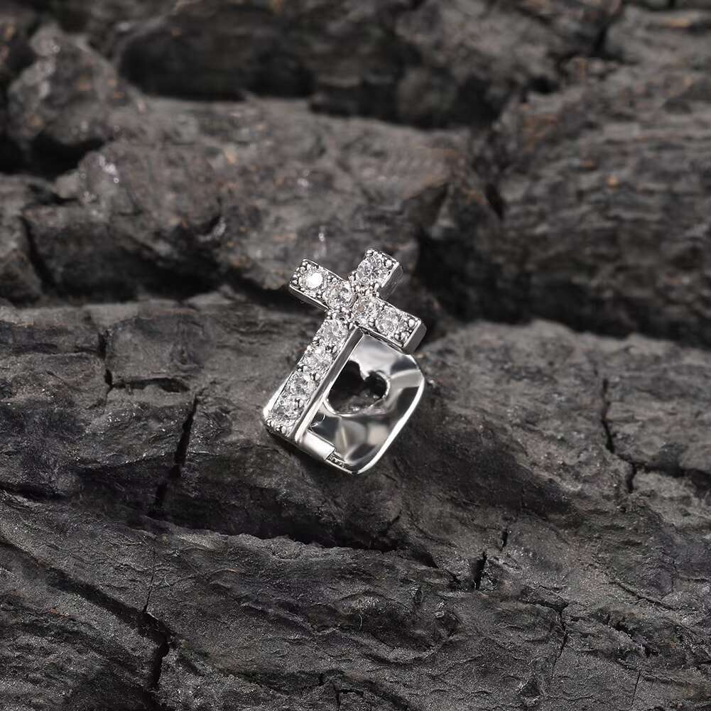 Personalized gold braces, unisex micro-set diamond cross single tooth dental appliance, 925 silver body jewelry, party or gift