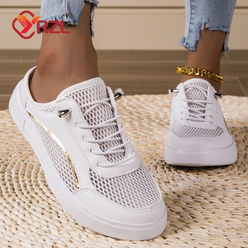 YRZL 2025 Half Slippers Women Shoes Summer Baotou Mesh Breathable White Flat Shoes Non-slip Comfortable Round Toe Mens Sandals 250603
