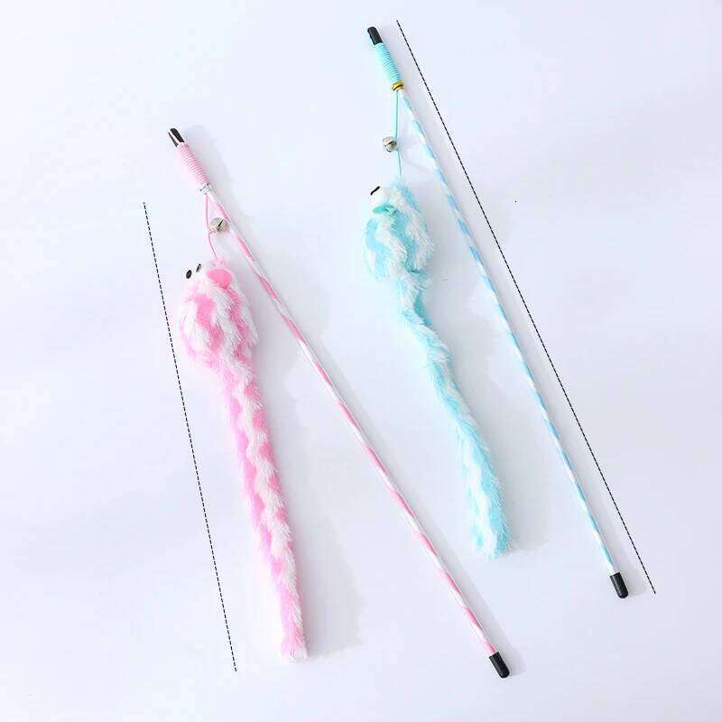 Toys Bouncy Rod Bell Bait Toy Plush Longtail Mouse Stripe Funny Stick Pet Supplies Cat Accessories