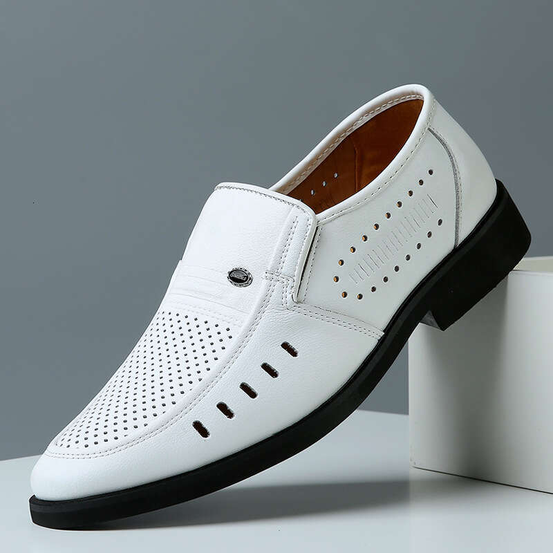 Plus Summer Breathable Hollow Out Extra Large Shoes Men's Genuine Leather White Business Size 47 Sandals