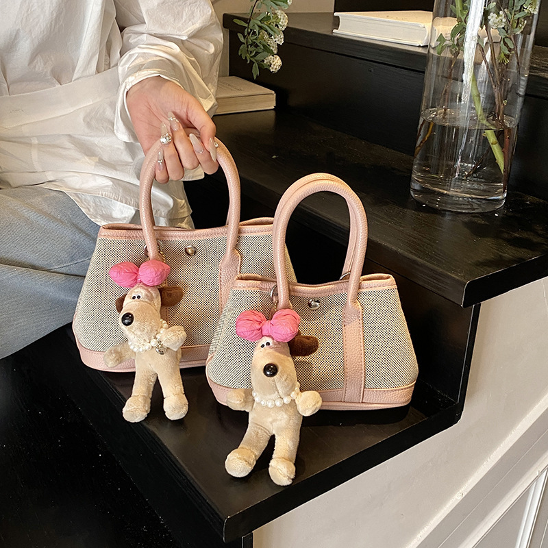 designer Niche Color-Block Canvas Tote Bucket Bag for Women 2025 New Casual Versatile Patchwork Shoulder Crossbody Small Tote Bag