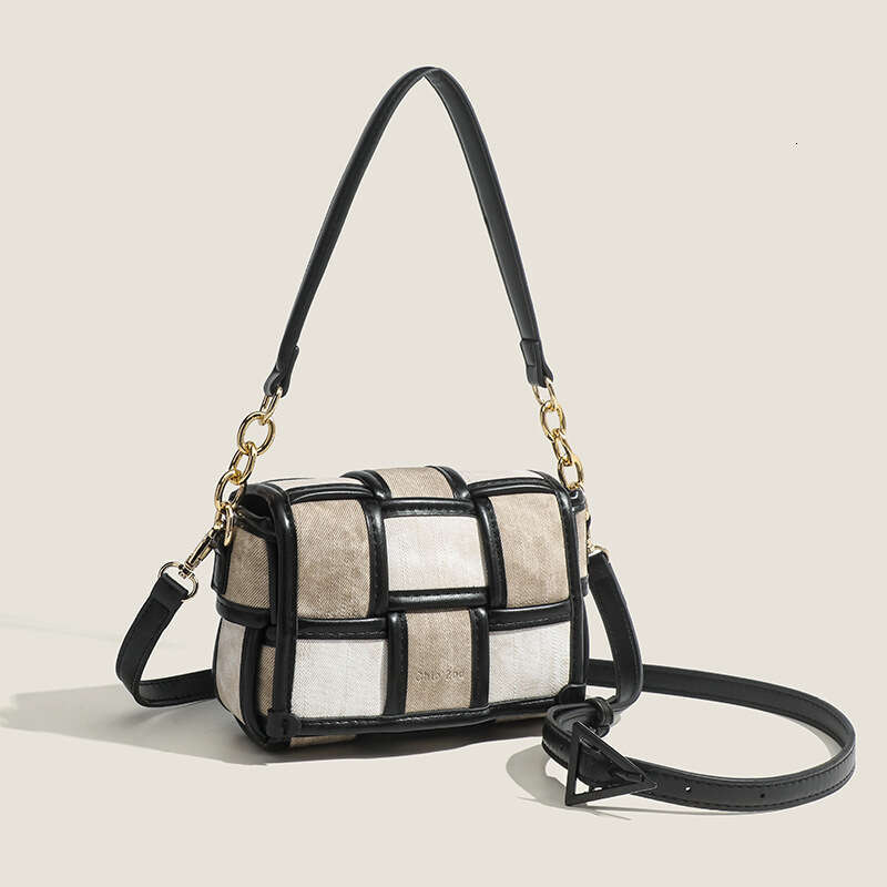 OEM Custom Saint Martin Art Exhibition Niche Design Patchwork Plaid Small Square Woven Shoulder Crossbody Women's Bag GUHUISHU