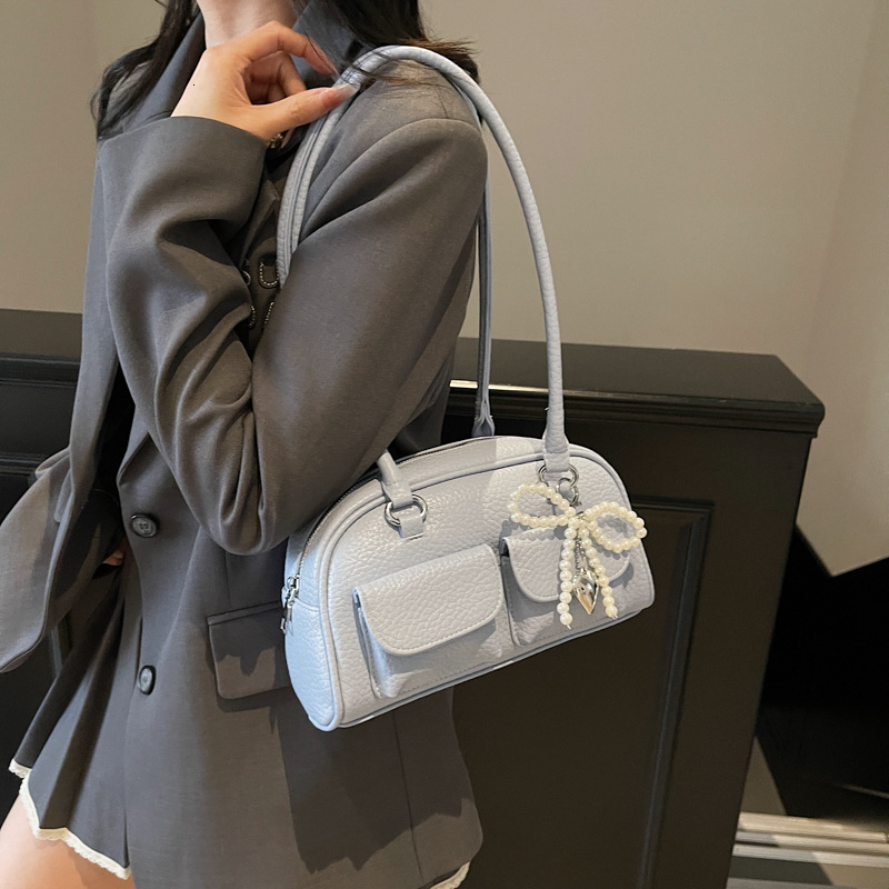 designer Korean Style Niche Design Underarm Boston Bag 2025 New Simple Handheld Bowling Bag Large Capacity Shoulder Bag