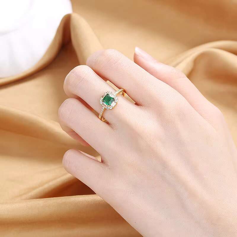 Fashionable square green diamond ring for women; birthday party, wedding, 925 silver ring, ladies gift.