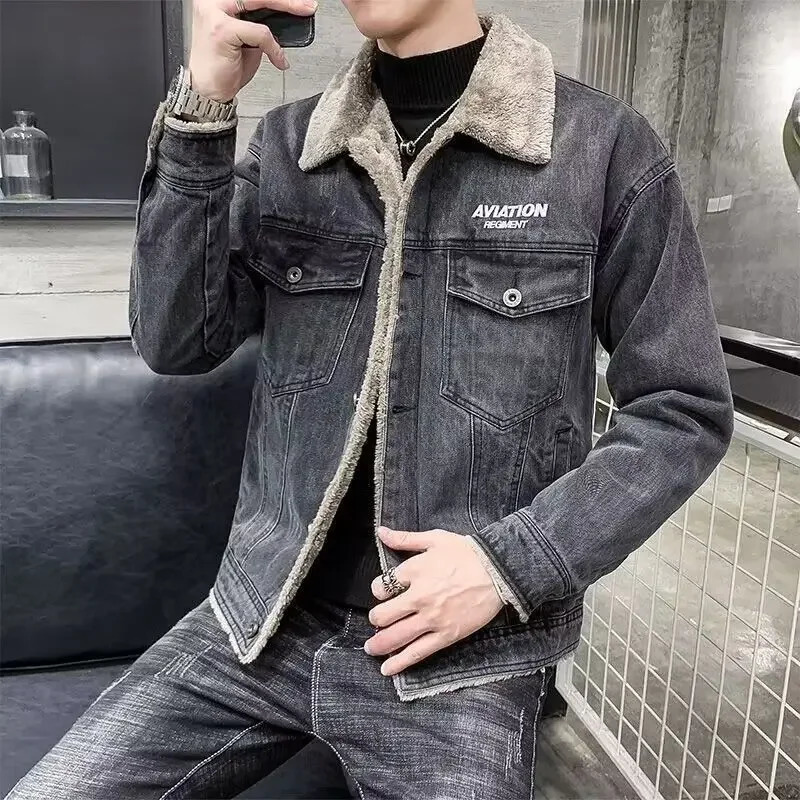 Casual Denim Jackets Man Button Korean Clothes Aesthetic Loose Trendy Cowboy Coat for Men Elatic Outwear Menswear Size L 250530