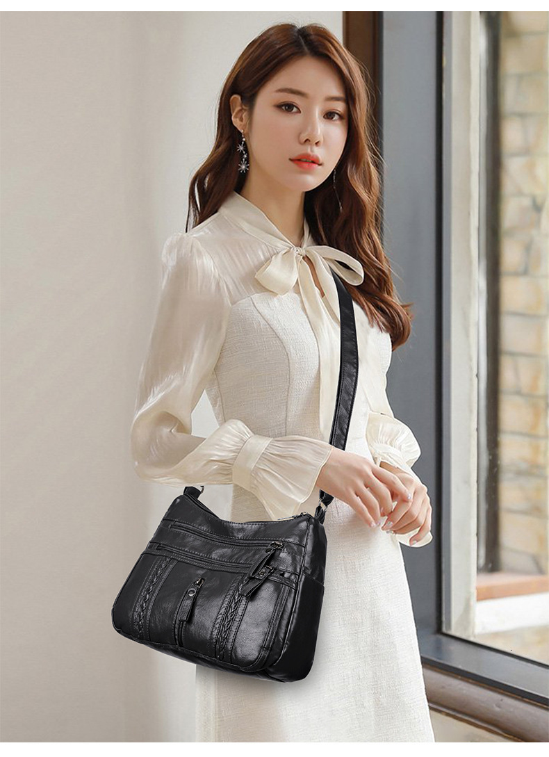 Free Shipping 2025 New Designer Bag Cross Border Soft Leather Wide Shoulder Strap Shoulder Bag Luxury Wallet Multi Functional Large Capacity Handbag