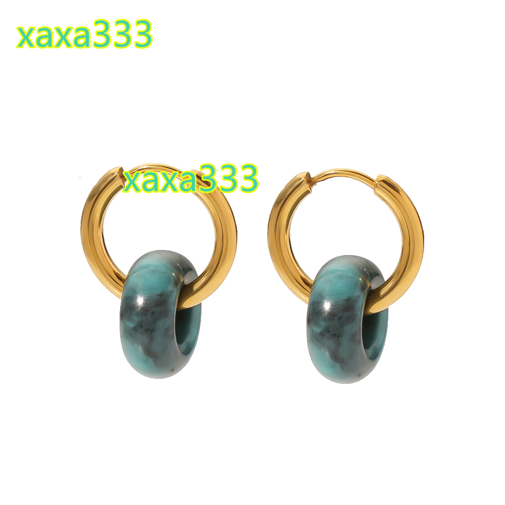 Hot Selling Natural Stones Earrings Stainless Steel 18K Gold Plated Ink Textured Stones Pendant Hoop Earrings for Women