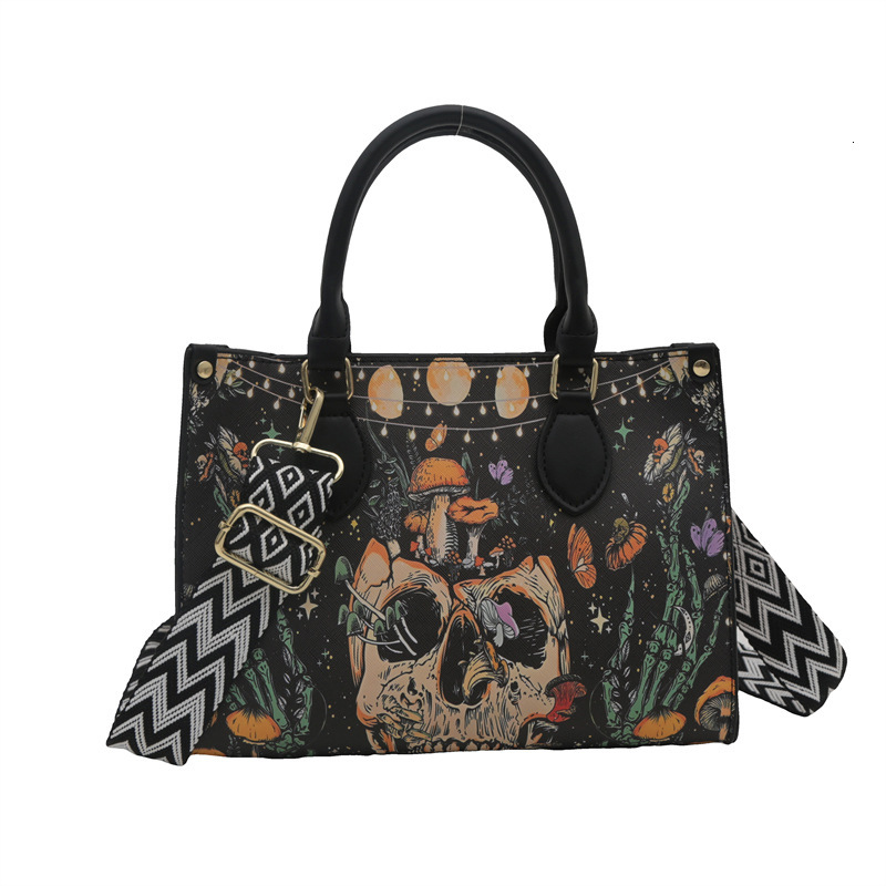 Luxury Brand Designer Bag New Graffiti Women's Textured Skull Print Casual Shoulder Crossbody Bag Fashion Large Capacity Handheld Bucket Bag