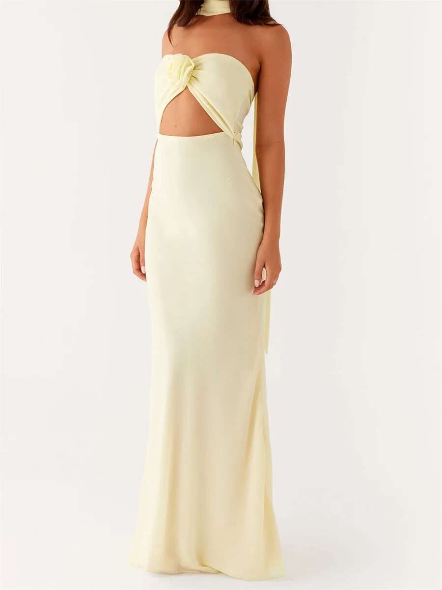 Womens Floral Print Bandeau Dress with Front Cutout and Matching Scarf - Sleeveless Off Shoulder Tube Top Summer Maxi Dress