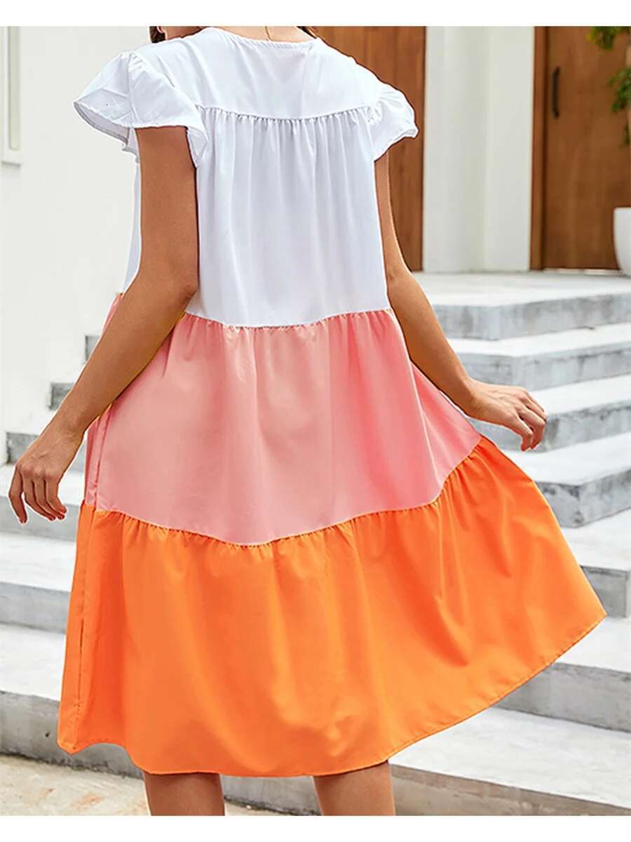 Womens Boho Style Floral Print Maxi Dress with V-neckline and Flowy Ruffle Sleeves Elegant Summer Beach Dress for Vacation or