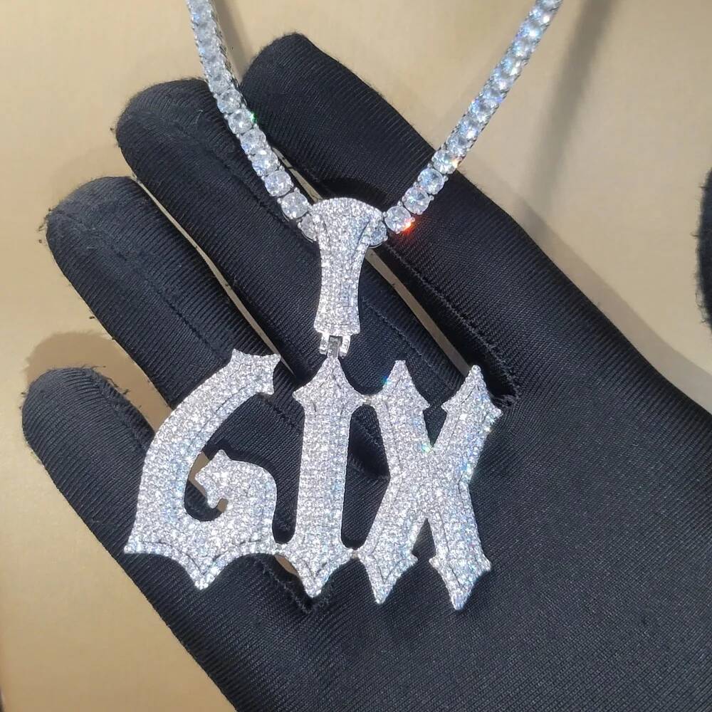 Custom VVS D Color Lab-Grown Dias Name Pendant Personalized Number Letter Necklace With Sier Moissanite Tennis Chain