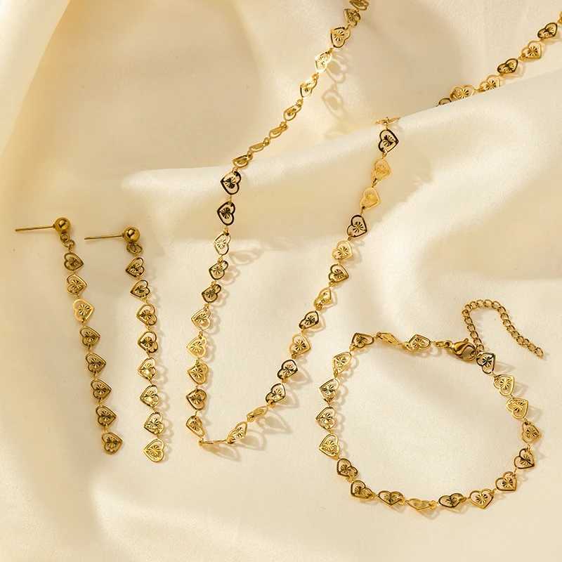 EILIECK 316L Stainless Steel Creative Heart Necklace Earrings Set Fashion Silver Color Waterproof Jewelry for Women Z250607