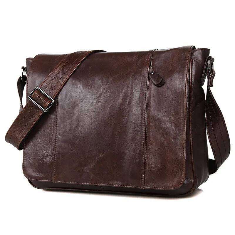 Nesitu High Quality Coffee First Layer Genuine Leather Cross Body Men Messenger Real Skin Shoulder Bags #M7338