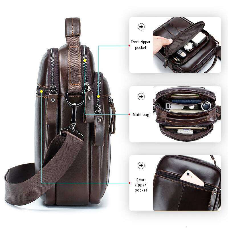 Men's crossbody fashionable leather bag, trendy retro men's top layer cowhide shoulder bag