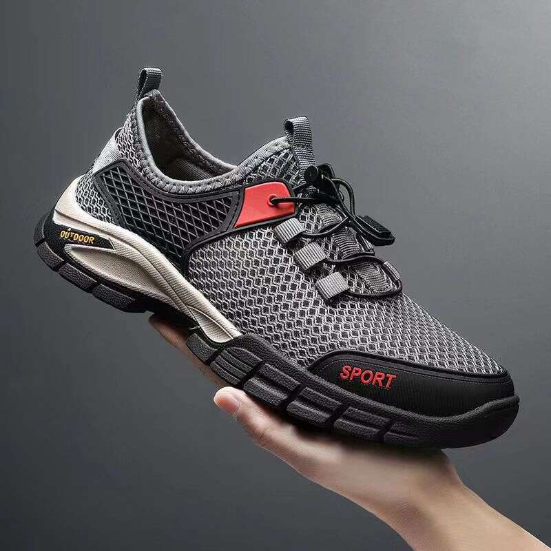 Summer New Large Size Mesh Breathable Sneakers Men's Hollow Out Hole Outdoor Sports Hiking Shoes