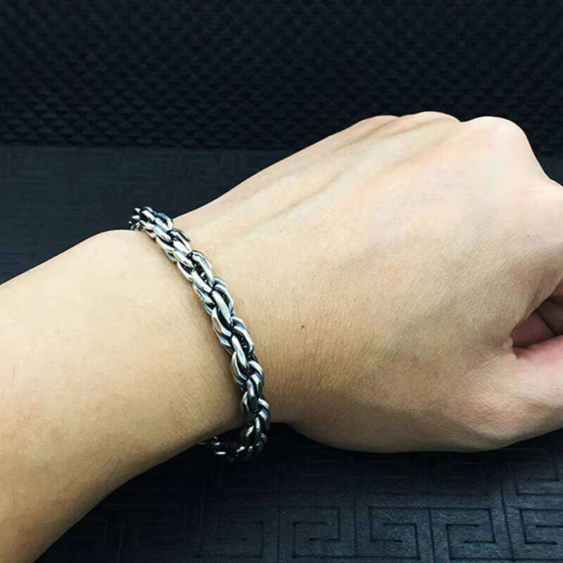 Sterling Sier Men's Punk Rock Style Twisted Braided Unisex Personality Bracelet