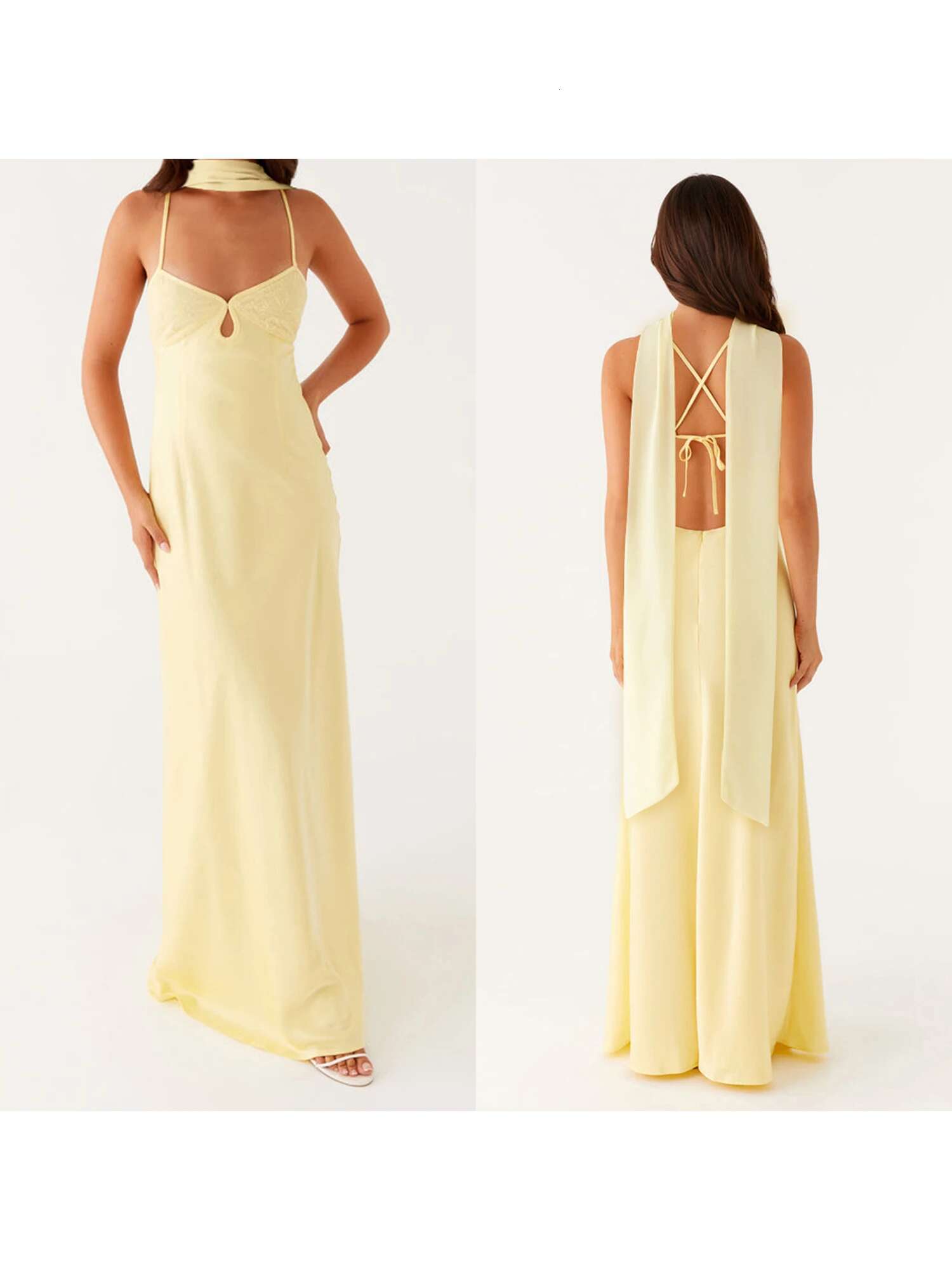 Elegant Maxi Dress with Adjustable Spaghetti Straps and Flowy Silhouette for Womens Summer Fashion Style