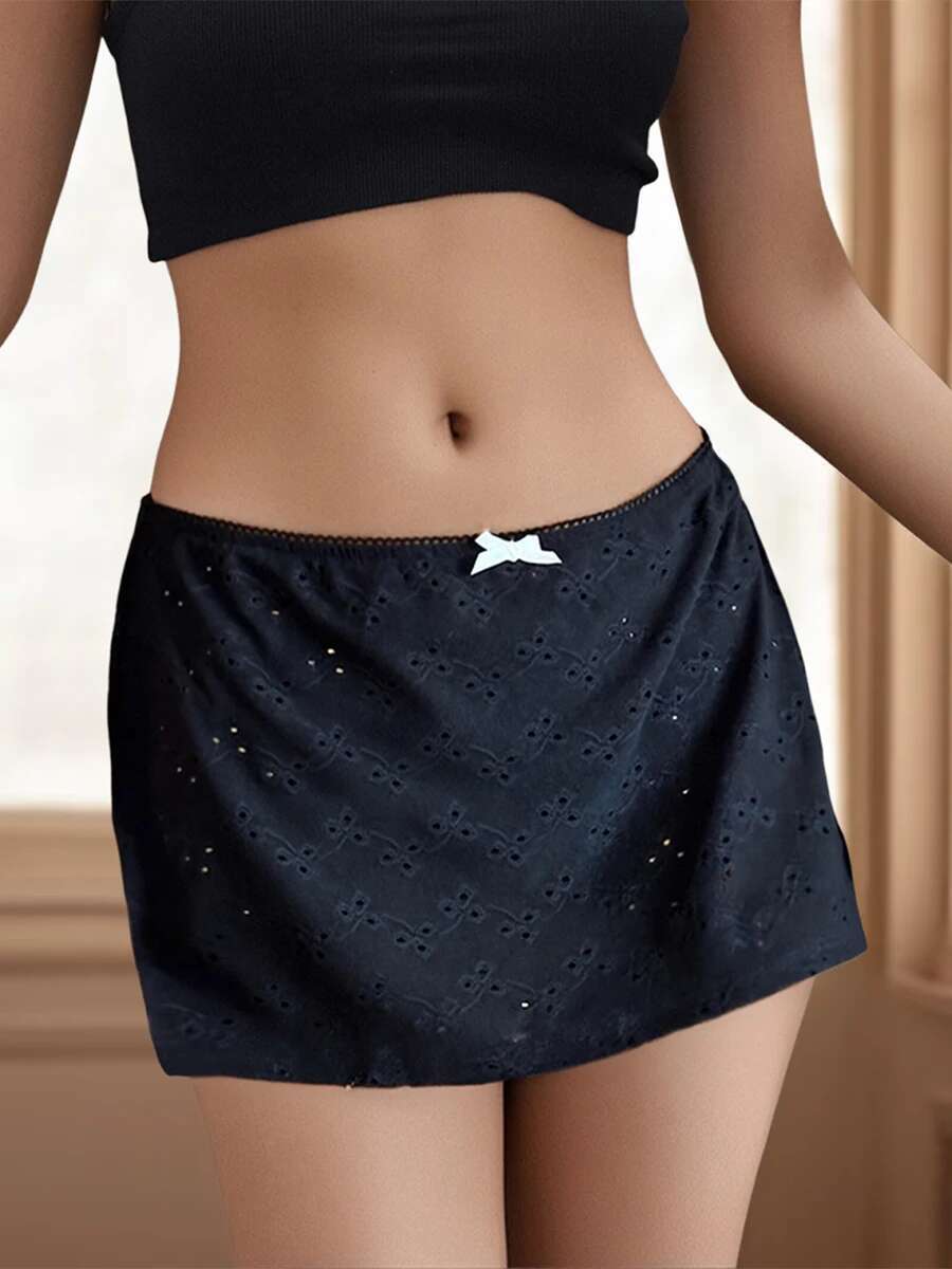 Womens Fashionable Hollow Dots Pattern Mini Skirt with Low Waistline Perfect for Summer Casual Beach Wear