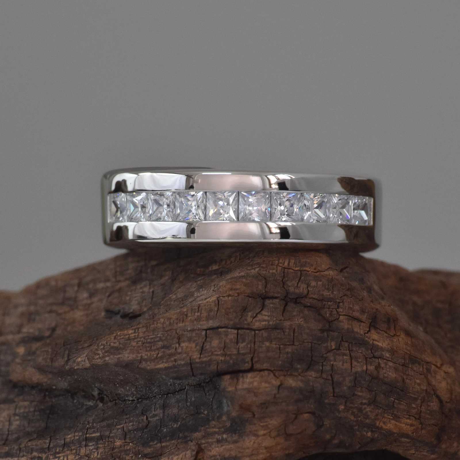 Newshe 925 Sterling Sier Moissanite Mens Wedding Band Half Princ Cut Lab Created Diamond Ring Luxury JewelryC250607