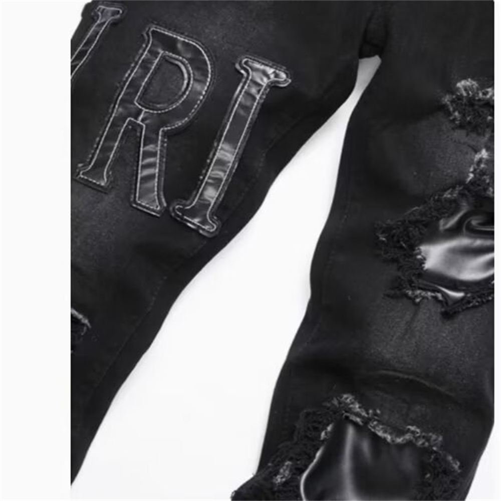 hot new free shipping designer Jeans Embroidered men jeans with knee hole zipper small leg pants large denim pants Durable