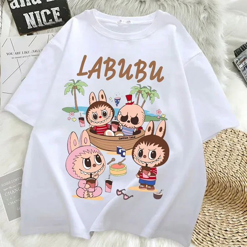 Labubu Designer T-shirts for Women Anime Fashion Short Sleeved 100% Cotton Top Summer Hip Hop Black White T-shirt High Quality Clothes 2025 New