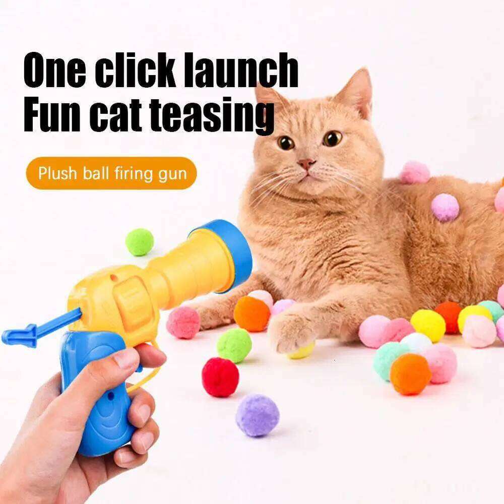 Cat Interactive Launch Training Toy For Kitten Creative Mini Shooting Gun Games Stretch Plush Ball Toys Pet Supplies