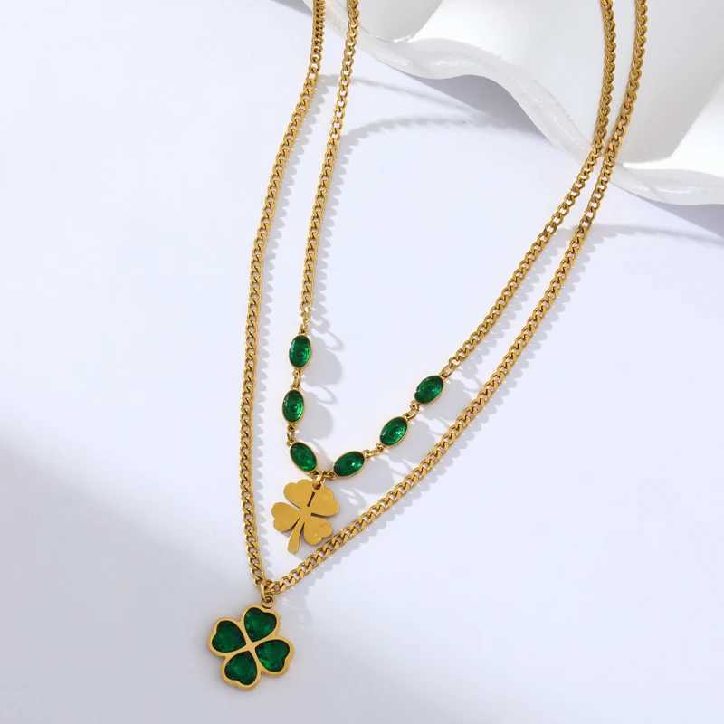 GANEMLY 316L Stainless Steel Green Crystal Necklace Earrings Set For Women Fashion Waterproof Jewelry Set Bijoux Z250607