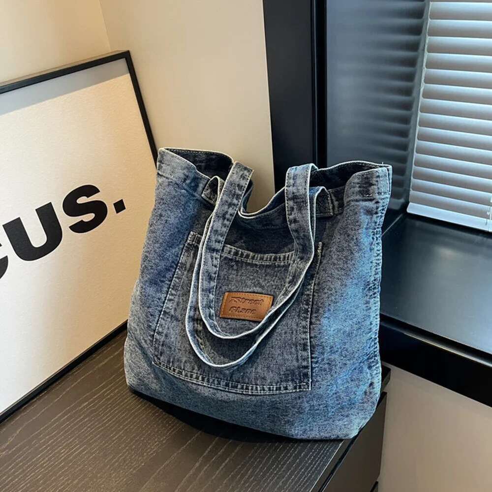 Women Shoulder Designer Denim Fashionalbe Clutch Bag Vintage Simple Female Commuter Handbag For Office Travel