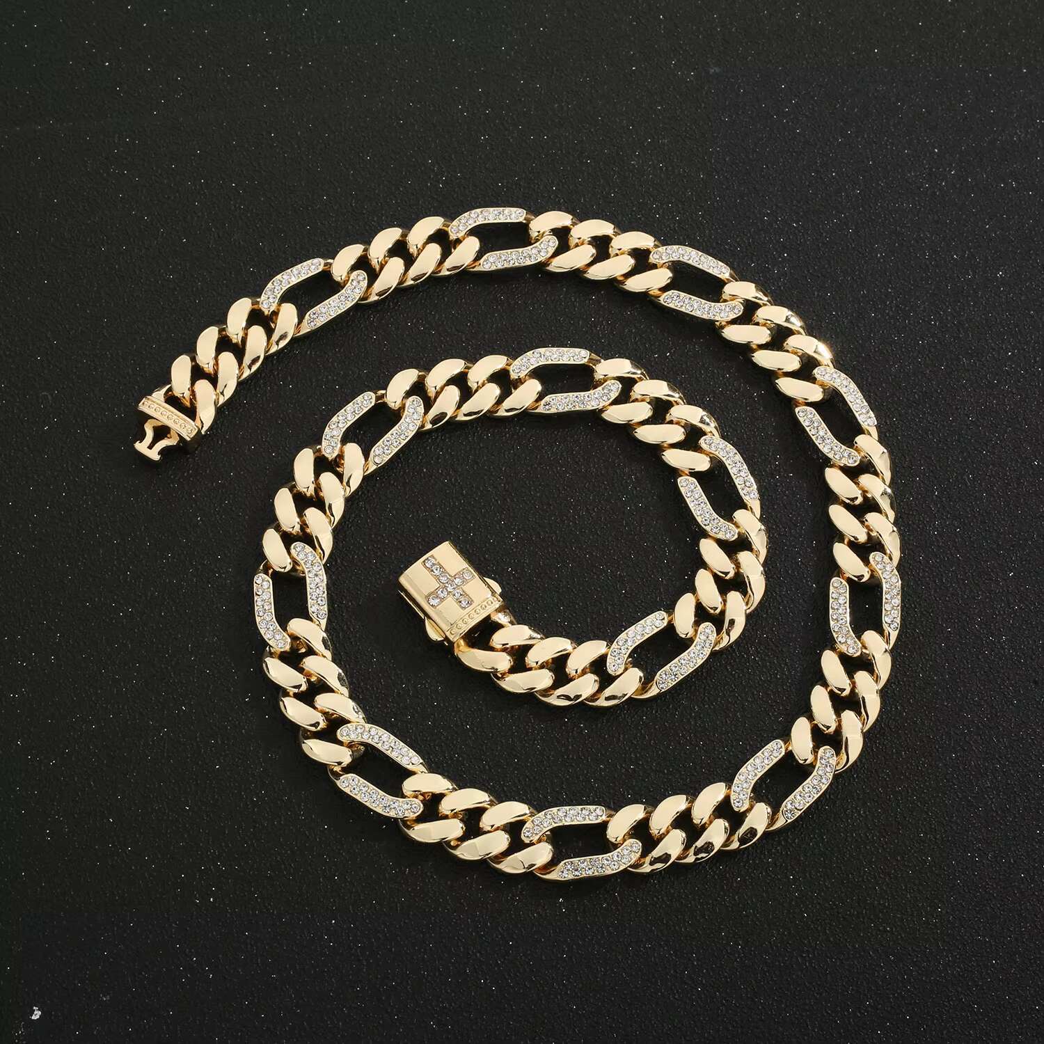 Mens Fashion Design Simple Gold Chain Bracelets Necklaces Popular Hip-Hop Cuban Chain with Crystal Diamond Fashion Fancy Style