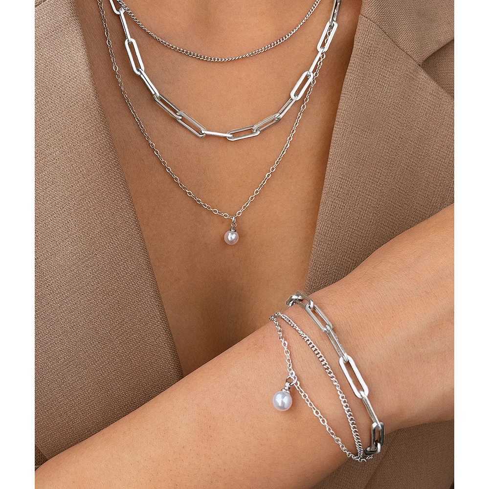 Stainless Steel Jewelry Set Elegant Delicate Pearl Pendant Jewelry Set Luxury Multi-Layer Chain Jewelry Set For Women Jewelry Z250607