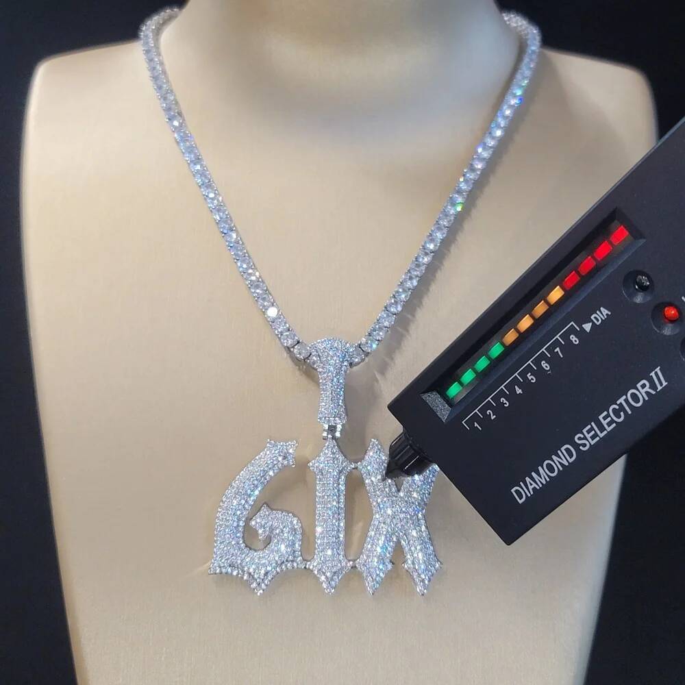 Custom VVS D Color Lab-Grown Dias Name Pendant Personalized Number Letter Necklace With Sier Moissanite Tennis Chain