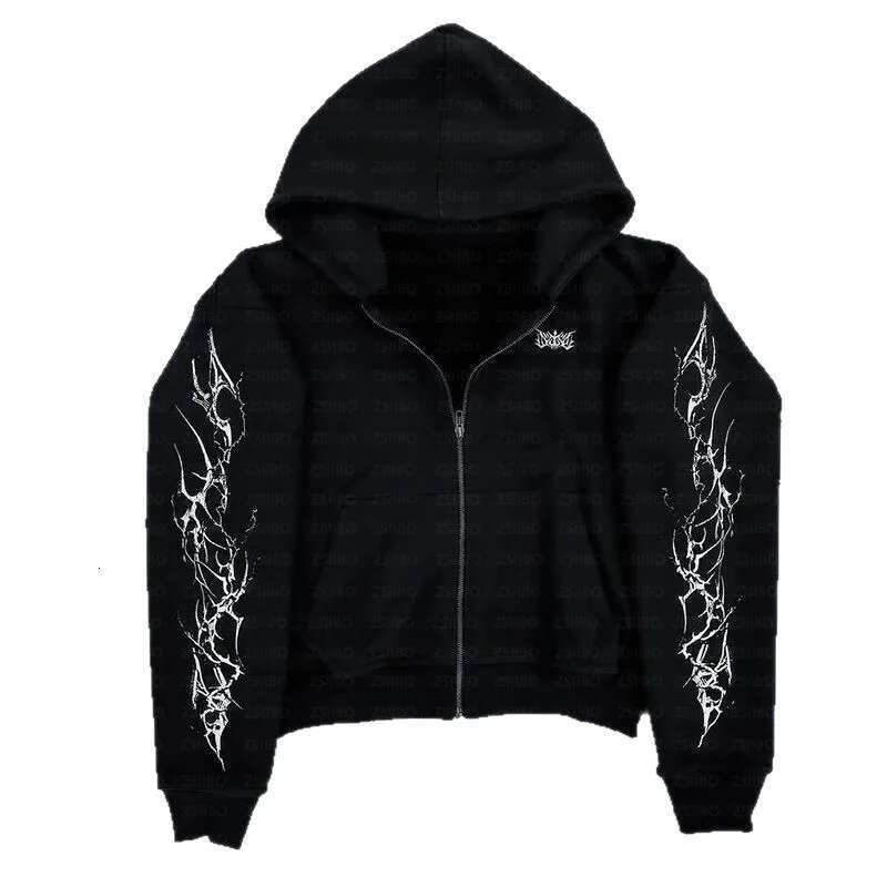 2025 new European and American retro punk complex design printed zipper cardigan hoodie trousers sweatpants suit street wear