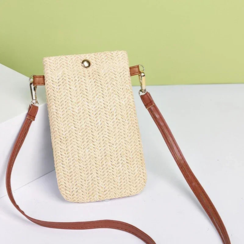 Women Straw Beach Bag Holiday Mobile Phone Shouder Bag Summer Tassel Mini Crossbody Bag for Lady Gril Travel Bohemian Style 250606