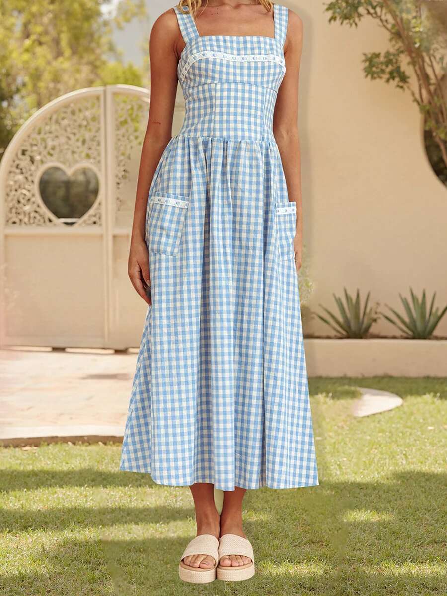 Womens Sleeveless Floral Print Maxi Dress with V-neckline and Adjustable Spaghetti Straps for Summer Beach Party