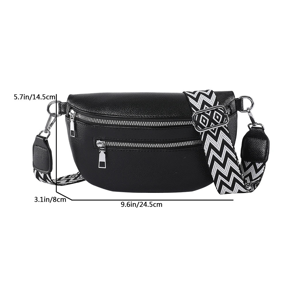 Womens Chest Bag PU Leather Wide Strap Shoulder Crossbody Bag Female Fashion Fanny Pack Banana Waist Bag 250603