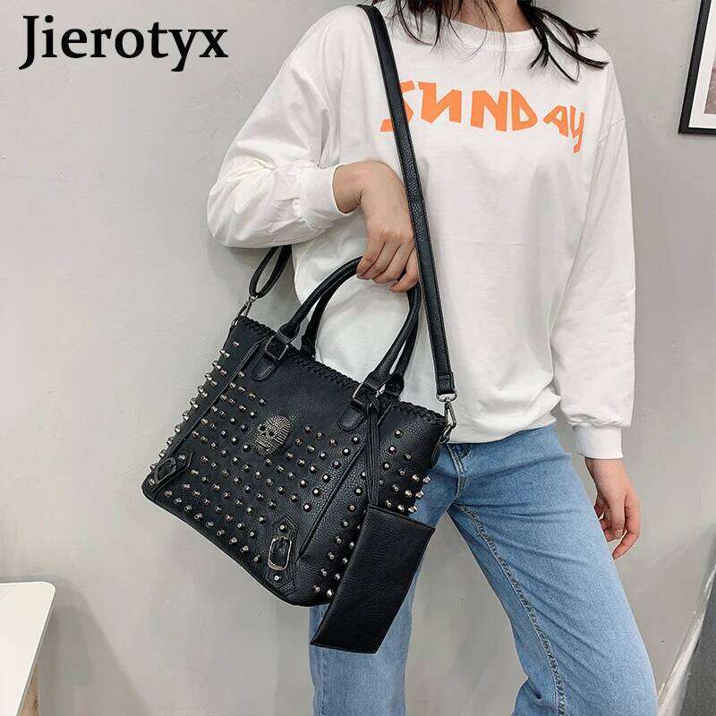 Designer Bag JIEROTYX Women Bags Leather Crossbody Bag Purse Skull Hangbag Great Quality Large Capacity Fashion Rivet Gothic Style Dropship